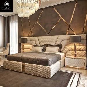 Новая современная дизайнерская двуспальная кровать класса люкс из мягкой кожи для отелей/вилл с увеличенным каркасом - Product Image 2