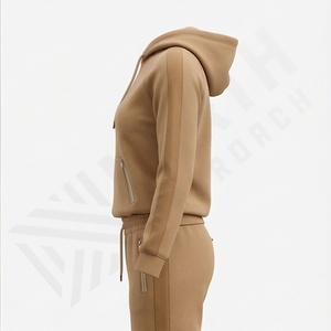 Ensemble de survêtement pour femme, coupe ajustée, logo personnalisé, respirant, décontracté, vêtements de rue, 100% coton, ensemble deux pièces - Product Image 3