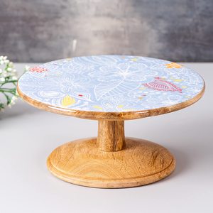 Soporte de mesa para pasteles de madera con forma de cúpula superior de vidrio Soporte elevador de pastel de madera superior de vidrio Fabricante mayorista Exportador - Product Image 2