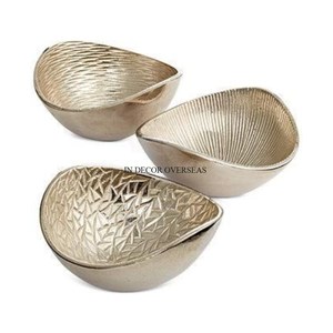 Flower Designer Heavy Duty Metal High Grade Gold Plated Set Of 3 Bowl With Silver Color Finished Base Serving & Decorative Bowl - Product Image 6