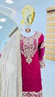 Conjunto de Diseño Georgette con Bordado de Lentejuelas y Espejos, Estilo Vintage, Transpirable, de Malla Sólida, Top, Sharara y Dupatta para Adolescentes