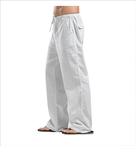 Nouveau droit décontracté coton lin pantalon hommes jambe large léger Baggy coton pantalons de survêtement mâle marche survêtement pantalon travail - Product Image 3
