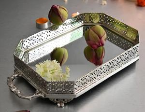 High Quality Handmade Brass Serving Tray Newly Fashionable Gold <b>Powder</b> Coated for Home or Wedding Gold Brass <b>Food</b> Platter - Product Image 3