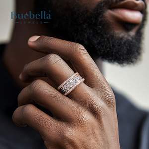 Offre Spéciale Original 925 argent Sterling 18K or rose baguette et diamant rond entièrement glacé bague pour hommes rappeur bijoux - Product Image 1