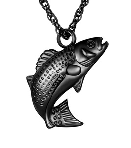 Collar de cremación de urna de pez negro para urna de cenizas para cenizas humanas en memoria amorosa de papá medallón de pesca soporte para cenizas tamaño personalizado - Product Image 1