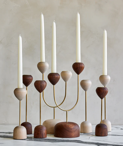 Handcrafted wooden and brass taper <b>candle</b> holder <b>set</b> of 4 for funeral decoration, memorial altar or condolence <b>gift</b> from Vietnam - Product Image 4