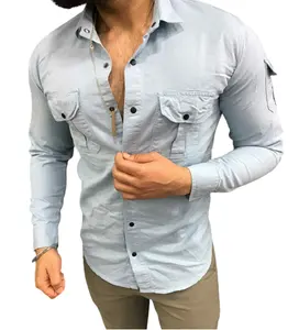 Camisa ajustada de alta calidad para hombre, camisa personalizada con cuello vuelto forrado de piel de zorro vaquera para fiesta y moda, 2023