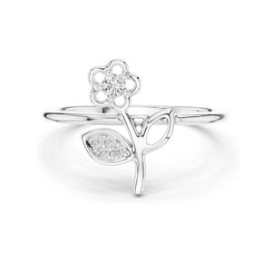 แหวนเพชรลายดอกไม้สำหรับผู้หญิง เพชรแล็บ 0.068 กะรัต ในทอง 18KT, 14KT, 10KT และเงิน 925  ทองชมพู, ทองเหลือง, ทองขาว - Product Image 3