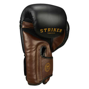Guantes de Boxeo Personalizados Striker, de Cuero Vacuno Estampado, con Cierre de Cordones en la Muñeca, Tamaños Disponibles: 10oz, 12oz, 14oz, 16oz, en Negro/Marrón - Product Image 5