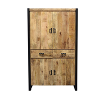 Meilleures ventes : Armoire de rangement vintage style industriel en bois d'acacia naturel et structure en fer, pour la maison, le salon, la cave à vin, la ferme