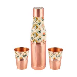 Meenakari Copper <b>Bottle</b> <b>Set</b> Hammered Copper <b>Bottle</b> Combo 900ML Copper <b>Bottle</b> <b>Set</b> Half Hammered Half Meenakari <b>Bottle</b> - Product Image 1