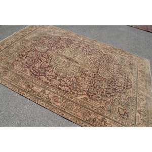 พรมตุรกีโบราณแบบตะวันออกขนาด6.4x9.6ฟุตสีเบจสีแดงงานเย็บปะวัสดุขนสัตว์ยางพาราสำหรับตกแต่งห้องนั่งเล่น - Product Image 4