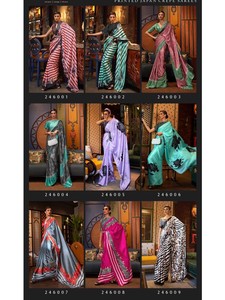 Détails du tissu italien Crape satin soie impression numérique moulin créateur Saree avec contraste Blouse fête vêtements traditionnels - Product Image 6