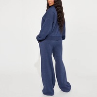 Nouvel arrivage : Ensemble de survêtement d'hiver uni bleu marine pour femme, respirant, pour la gym et le fitness, tenue de sport décontractée, 100 % coton molletonné, séchage rapide