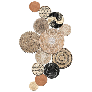 Boho Cesta de pared Decoración Seagrass Rattan Mimbre Decoración de pared Redondo Hecho a mano Colgante Rústico Cesta de pared Set Hecho por Vietnam Amazon - Product Image 1