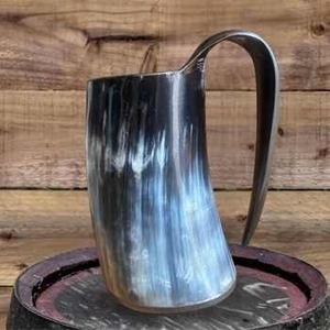 Auténtica taza de cuerno vikingo jarra pulida a prueba de fugas y olores para cerveza o decoraciones de Halloween artesanías naturales hechas a mano - Product Image 1