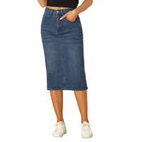 Jupes en jean délavé pour femmes, été, grandes tailles, respirantes, écologiques, décontractées, droites, longueur genou, avec poches, design personnalisable