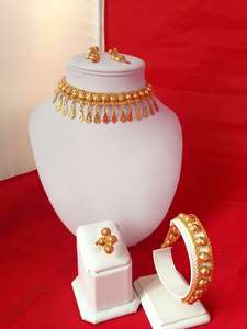 24K <b>Gold</b> Plated Vintage Dubai Fashion <b>Jewelry</b> Set Includes Necklace Earrings Bangles Combs-Copper Material Diamond Germany - Product Image 2