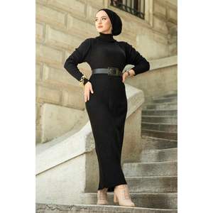 Robe Hijab tricotée à col roulé noir Accessoire vestimentaire musulman traditionnel - Product Image 2