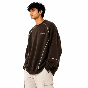 Sweat-shirt homme Y2K Streetwear à col ras du cou et épaules tombantes, 100% coton molletonné, coupe décontractée, passepoil contrastant, marque privée, vente en gros - Product Image 3
