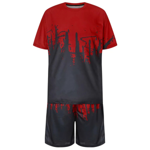 Ensemble de vêtements de sport unisexe avec logo personnalisé, en coton respirant, t-shirt et short pour l'été, style décontracté deux pièces, couleur unie - Product Image 2