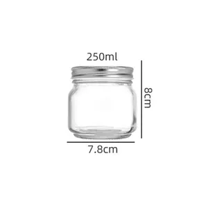 Großhandel 4 Oz 8 Oz 16 Oz durchsichtiges rundes Glas Marmeladengläser Glas mit Metalldeckel Aufbewahrung Pickel-Glas für Lebensmittel