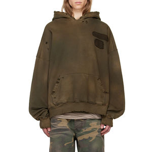 Sweat-shirt pour homme en molleton français vintage lavé, à épaules tombantes, avec broderie appliquée, effet délavé, surdimensionné, de haute qualité - Product Image 1