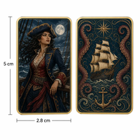 Carte de collection en métal double face, motif Ancrage de galion de la Reine des pirates, avec cadre doré, compas, Kraken, lune nautique, cadeau