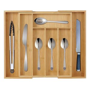 Portaposate in bambù espandibile 35x26x5cm Organizer per cassetti cucina allungabile 26-37cm per riporre la cucina - Product Image 1
