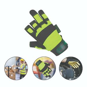 Guantes de trabajo de cuero de neopreno personalizados Guantes de agarre mecánicos antideslizantes de tres medios dedos para construcción Motociclismo y Pesca - Product Image 6