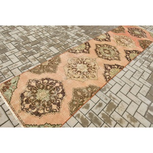 2.8x11.3 ft Rug, Turkish Rug, Vintage <b>Red</b> <b>Wool</b> Southwestern Rug - Product Image 2