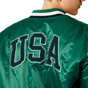 OEM <b>Men's</b> Solid Stand Collar Polyester Varsity <b>Jacket</b> Custom Satin Embroidery Logo Street Style <b>Baseball</b> Design for Winter - Product Image 3