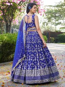 Conjunto de Lehenga Choli Tradicional Azul Real de Lujo para Fiestas, Elaborado con Tela Jacquard de Seda Dola, Secado Rápido, para Todas las Temporadas - Product Image 3