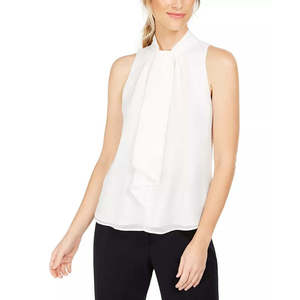 Calvin Klein Women's Petite White Small Size Ruffle-Front <b>Mock</b>-<b>Neck</b> <b>Top</b> Made of Chiffon - Product Image 1