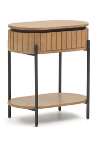 Table de chevet en bois de manguier avec 1 tiroir, finition naturelle et métal 55x65 cm - Product Image 5