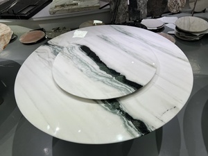 Juego de Mesa de Comedor Personalizado con Cubierta de Mármol Blanco Panda, Diseño de 6 Sillas, Mesa de Comedor Redonda de Mármol Blanco con Vetas Negras de Lujo - Product Image 4