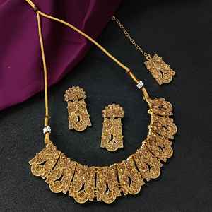 Cristal Rhinestone gargantilla collar pendientes Maang Tikka cabeza cadena boda indio joyería conjunto para mujer - Product Image 3
