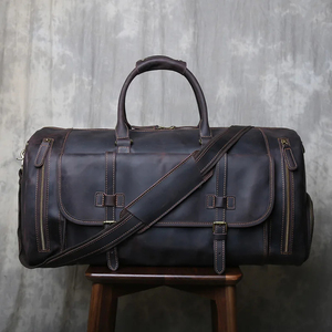 Genuine Leather Foldable Weekender <b>Duffel</b> <b>Bag</b> with Zipper Closure Adjustable Strap Durable & Waterproof for Travel - Product Image 3
