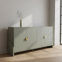 Étagère Second Moon noire avec pieds, vert et gris, en chêne massif et MDF, meuble de cuisine moderne, table de cuisine, mobilier d'intérieur