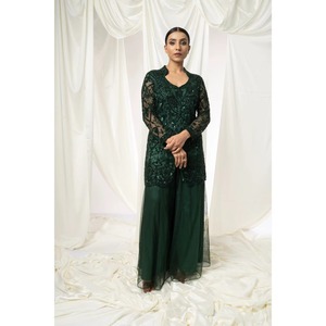 Super Demand <b>Women</b> Long Evening Gown with <b>Jacket</b> & Pant Set Sequin Embroidery Elegant Design for <b>Wedding</b> Party & Formal Wear - Product Image 2