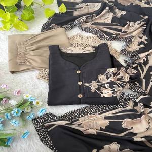 Ensemble Designer Kurti en tissu de mousseline noire avec impression numérique florale, pantalon Dupatta et Santoon indien assorti - Product Image 5