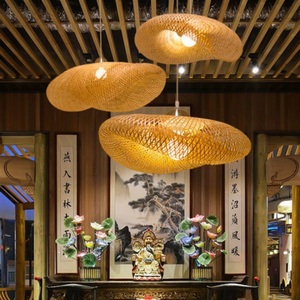 SIMIG Wabi Sabi Style <span class=keywords><strong>bambou</strong></span> tissé chapeau de paille suspension lustres lampes suspendues pour salon de thé Restaurant hôtel chez l'habitant - Product Image 3