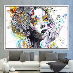 Abstract Woman Portrait: Elegant Printed Canvas Artwork for Modern Decor,WHITE <b>FRAMED</b> CANVAS - Product Image 1