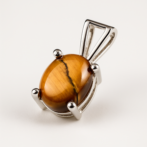 Pendentif Œil de Tigre Ovale 8x10mm en Argent Sterling Plaqué Rhodium Rhaya Jewels, Fait Main, Minimaliste, Unisexe pour Enfants et Mariages - Product Image 1