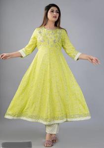 ชุดคุर्ติแบบสามส่วนแขนสามส่วนสำหรับผู้หญิงอินเดีย คอลเลคชั่น 3 ชิ้น ผ้าทอพิมพ์ลายปักลูกไม้ สำหรับงานปาร์ตี้ - Product Image 2