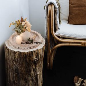 Plateau de service rond en bois blanchi à la chaux avec bordure perlée Table basse de style ferme rustique pour plateau décoratif de cuisine - Product Image 3