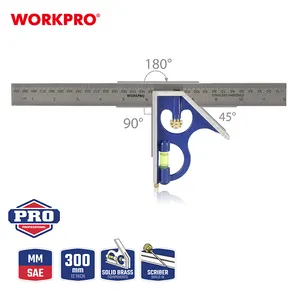 Workpro caixa quadrada combinação de alumínio, 300mm(12 ") combinação de madeira quadrada combo régua métrica e imperial escala dupla