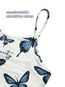 Conjunto de pijama de punto de poliéster con estampado de mariposa de verano para mujer - Product Image 3