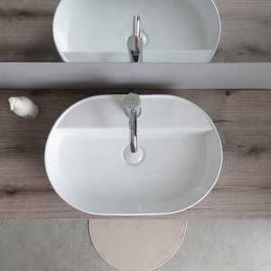 KORICINI Minimalist Two-piece Suspended 100CM Bathroom Cabinet Mirror Included Water Resistant Durable Fossil <b>Oak</b> Finish Oval - Product Image 6