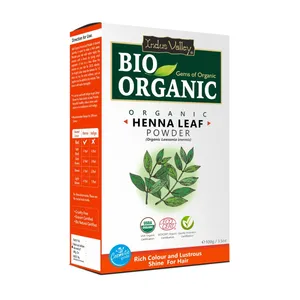 Indus Valley Bio Organic Lawsonia Inermis Powder (Henna Leaf) for Hair Coloring, Dandruff Removal & Rejuvenate Hair 100gm